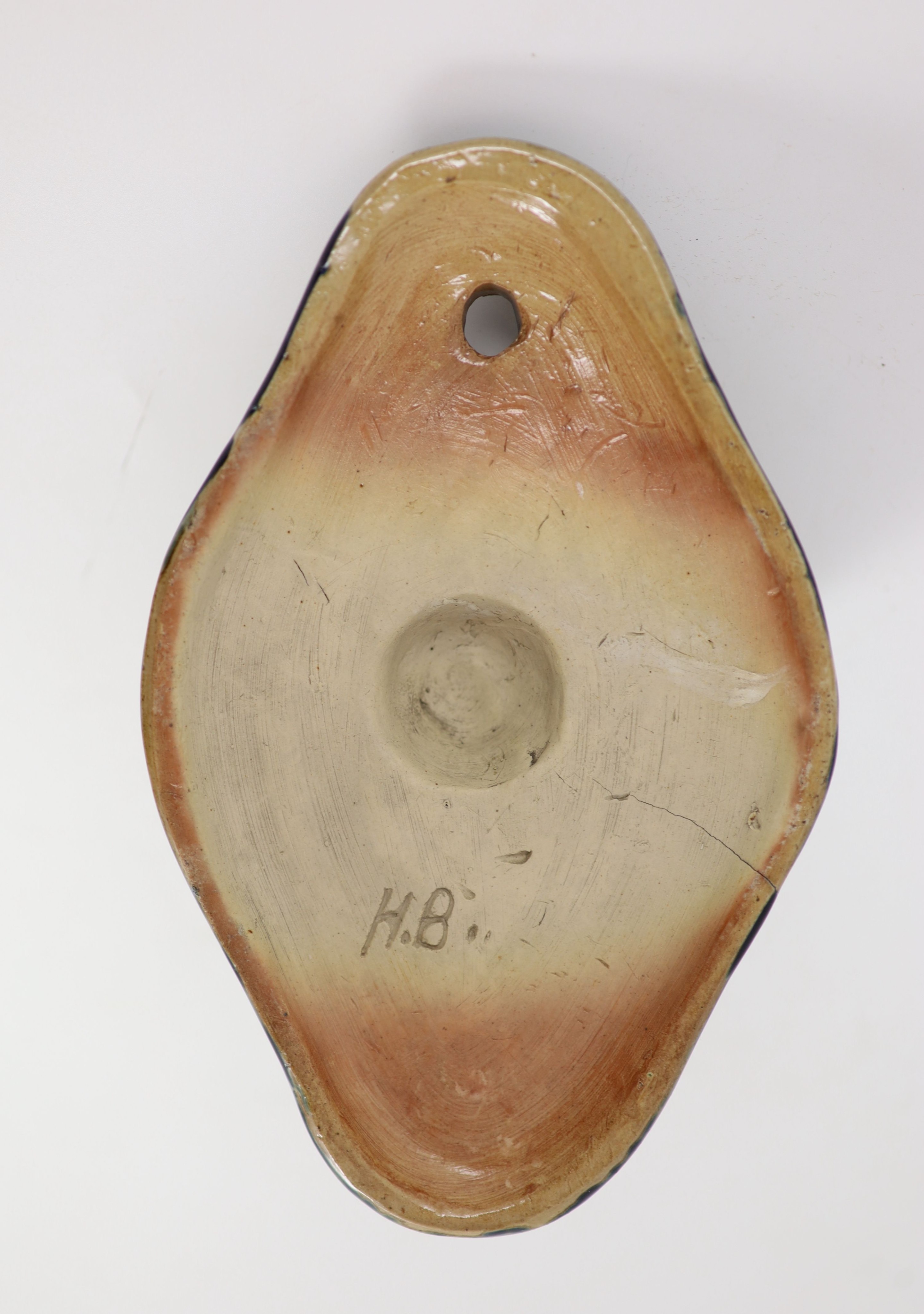 A rare salt glaze stoneware wall pocket, attributed to Harry Barnard, late 19th century, 20.5cm high, firing crack